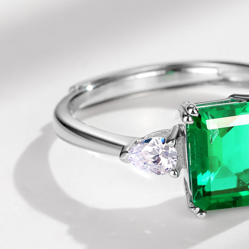 WILSHENG Jewelry New S925 Silver Ring Women's Simple Princess Square Nurturing Emerald Fashion Gem Jewelry